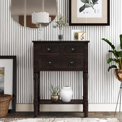 Barbe Narrow Console Table, Slim Sofa Table with Three Storage Drawers and Bottom Shelf for Living Room, Easy Assembly