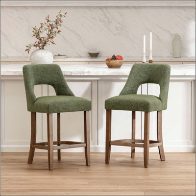 Bar Stools Set of 2, Upholstered Counter Height Bar Stools, Modern Counter Stools with Wood Legs for Kitchen Island Dining Room Bar