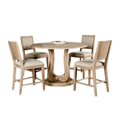 Ellon 5Pc Counter Height Round Dining Table, 4 Chairs Set, Tulip Base