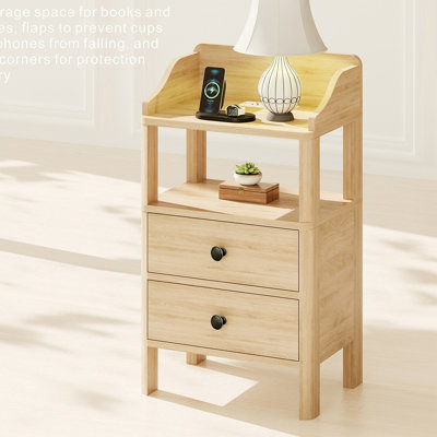 Table de bout en bois à 2 tiroirs 15 po avec station de charge