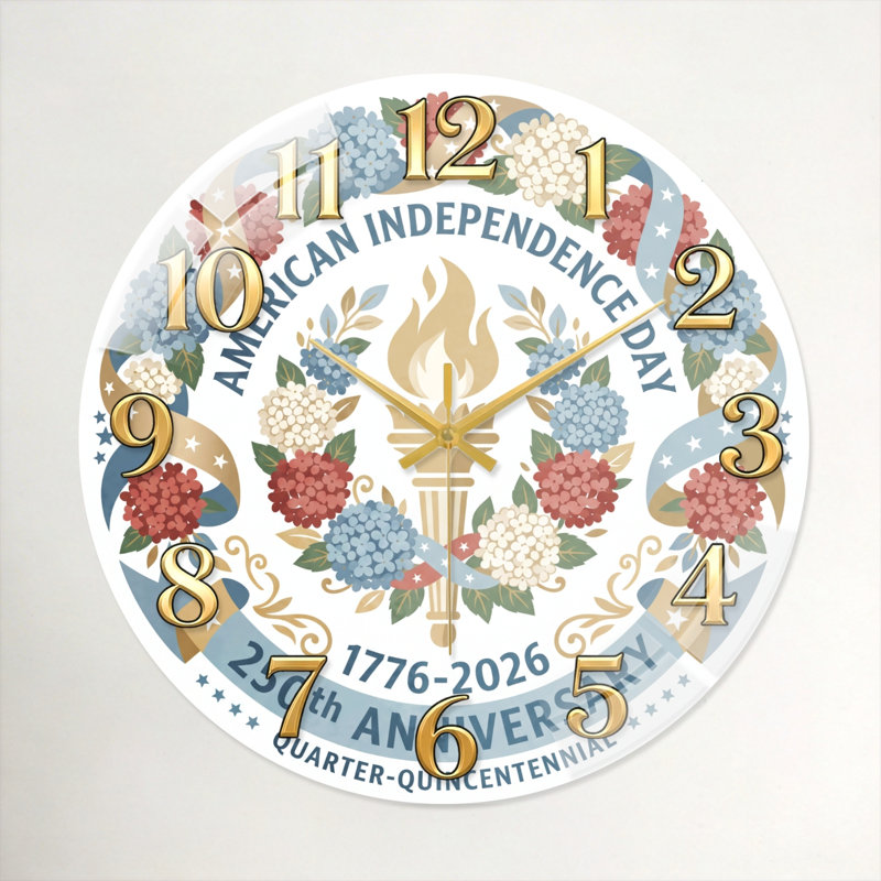 «Floral Torch USA 250th Anniversary Merchandise», horloge murale en verre, 40 x 40 cm (15,7 x 15,7 pouces)
