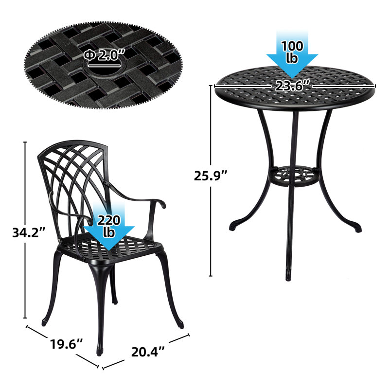 Ensemble bistro rond en aluminium 23,6 po Balvir, Noir