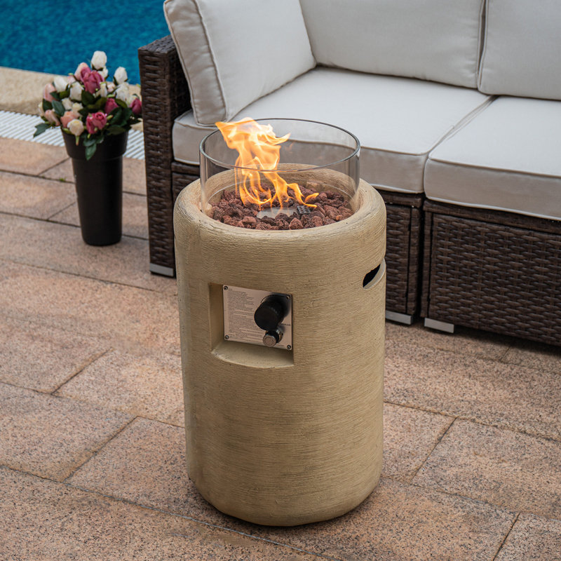 Cambrea Round Concrete Propane Smokeless Fire Column, Apricot
