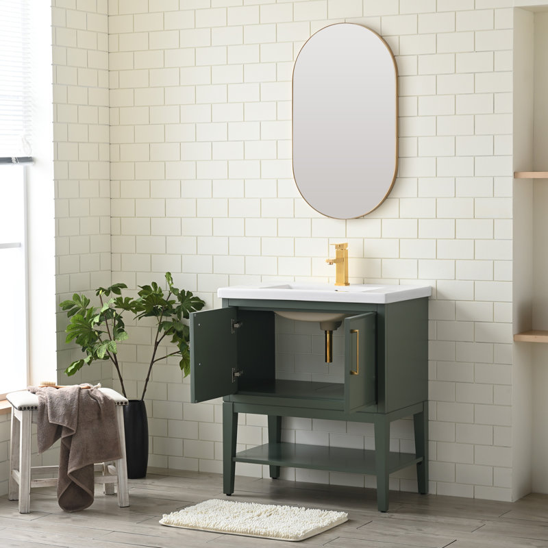 Cheriton 30'' Single Bathroom Vanity with Ceramic Top, Vintage Green