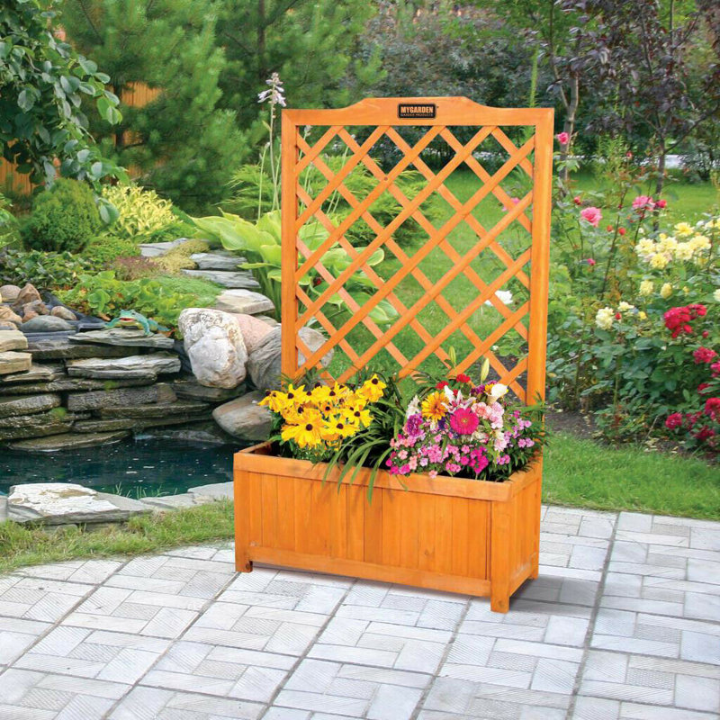 Wood Planter Box with Trellis