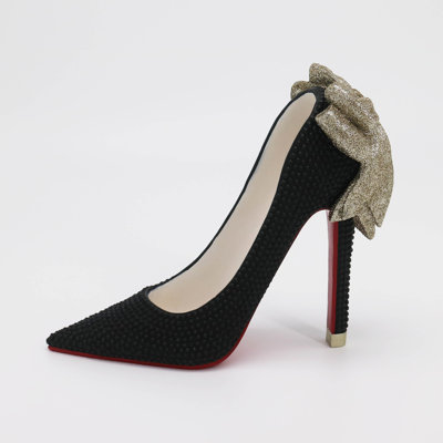 Resin high heel shoe with  black glitter bead &gold glitter bow Elegant Decorative Accent for Contemporary and Stylish Home Décor