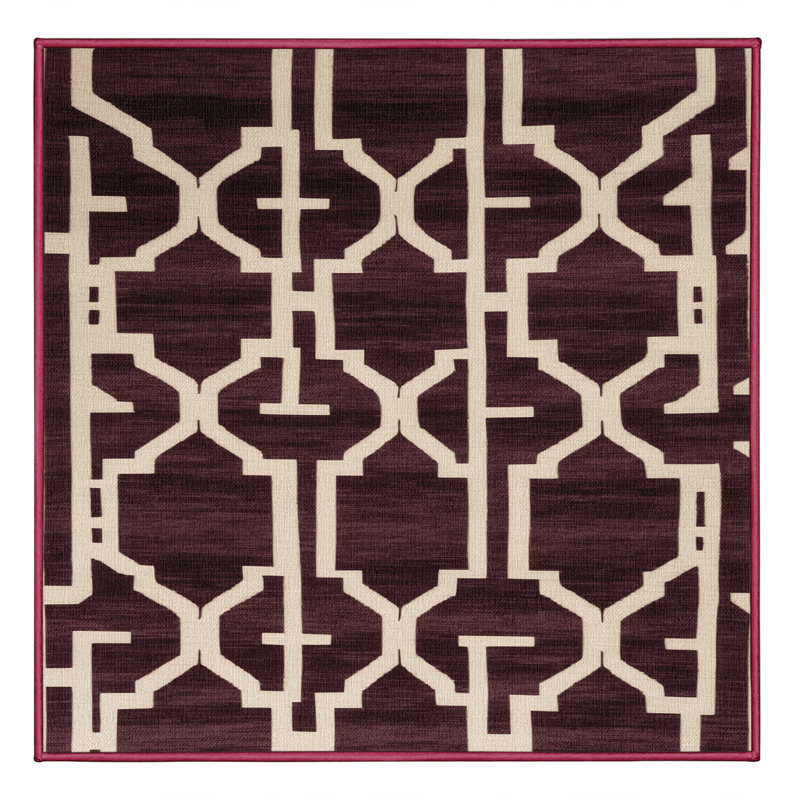Tapis brun treillis lavable à la machine, Carré 5 pi