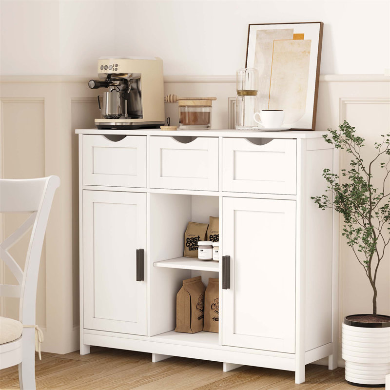Versatile Wooden Floor Cabinet With Drawers And Shelves For Living Room, Bedroom, And Bathroom Storage Solutions, White