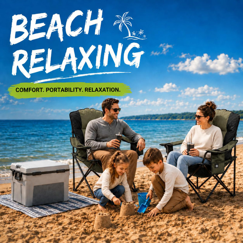 Chaise de camping portative 3 niveaux de chaleur et dossier, siège pliant alimenté par USB, noir et vert, Vert olive, Noir