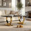  Ensemble de table de salon Balck and Gold de 3, table basse de 50 po avec 2 tables de bout carrées, ensemble de table de café moderne en acier inoxydable poli