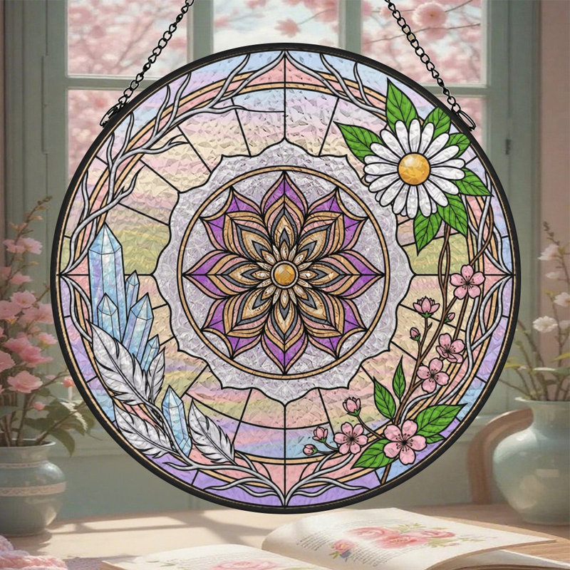 Mandala - vitrail d'art pour vitrail, 7,8 x 7,8 po (20 x 20 cm)