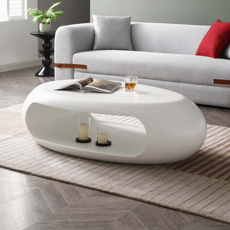 Carlheinz Glass Single Coffee Table, White, 15.74" H x 53.93" L x 29.92" W