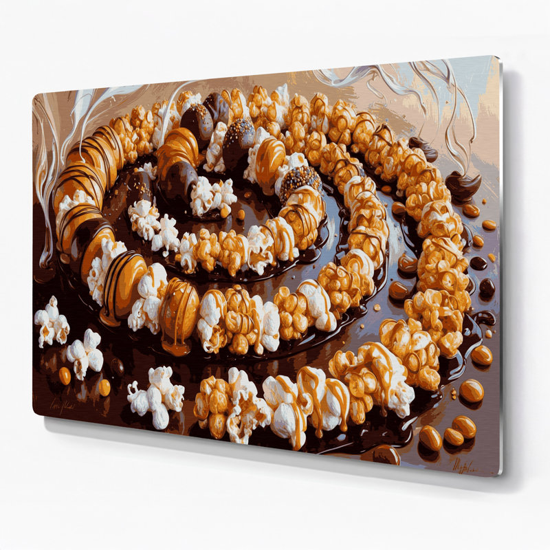 Art mural en métal brun Desserts Popcorn, H 11 po x l 14 po