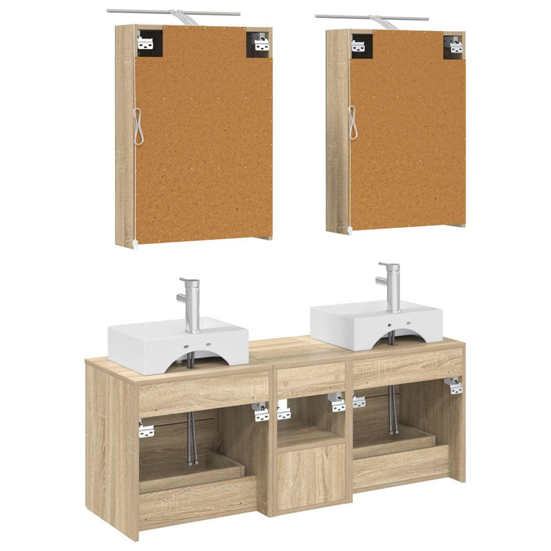 Vanity & Mirror Set, Light Wood
