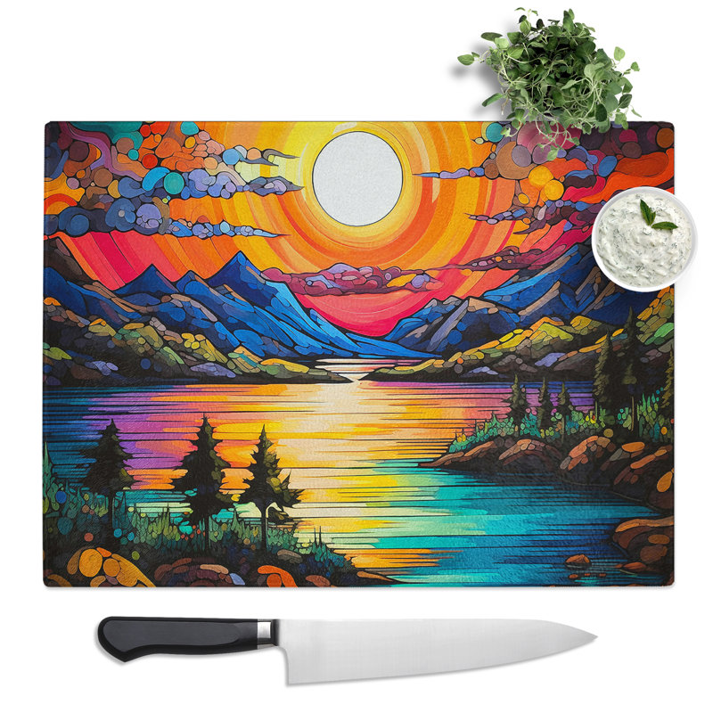 Lake Pop Art  Glass Chopping Board