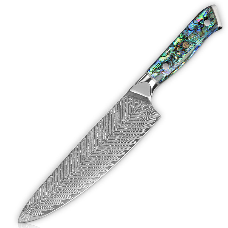 Couteau de chef en acier Damas de 8 po avec poignée en coquille d'ormeau Senken Knives - acier japonais VG10
