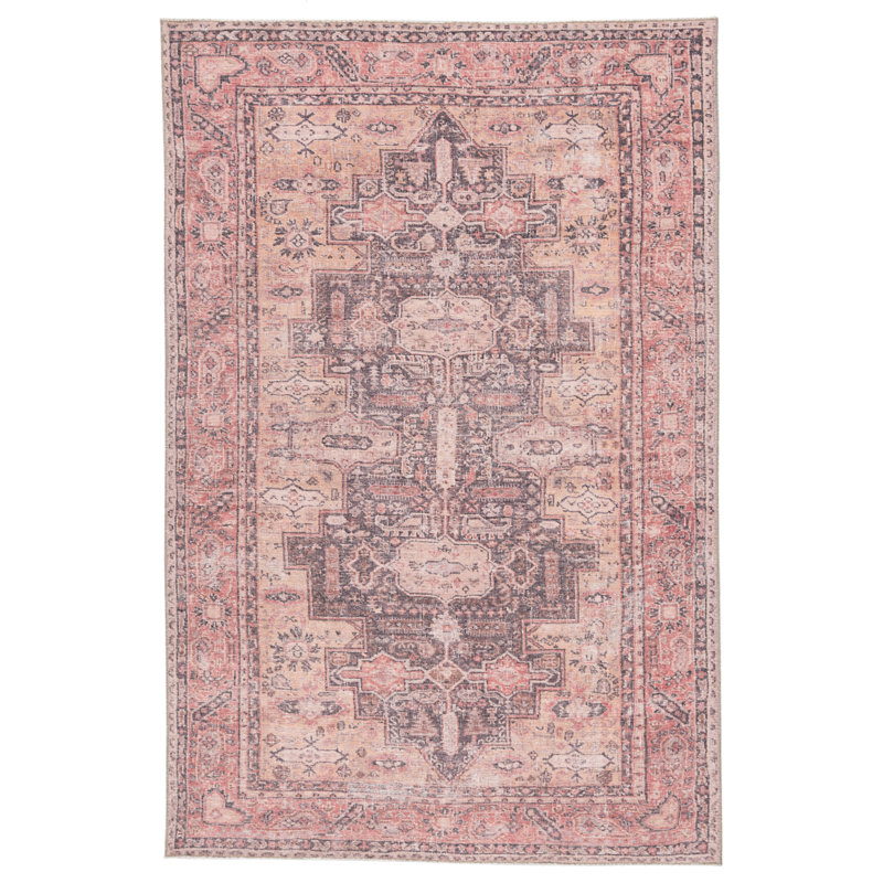 Machine Washable Carlita Oriental Pink Area Rug, Rectangle 2'6" x 7'6"