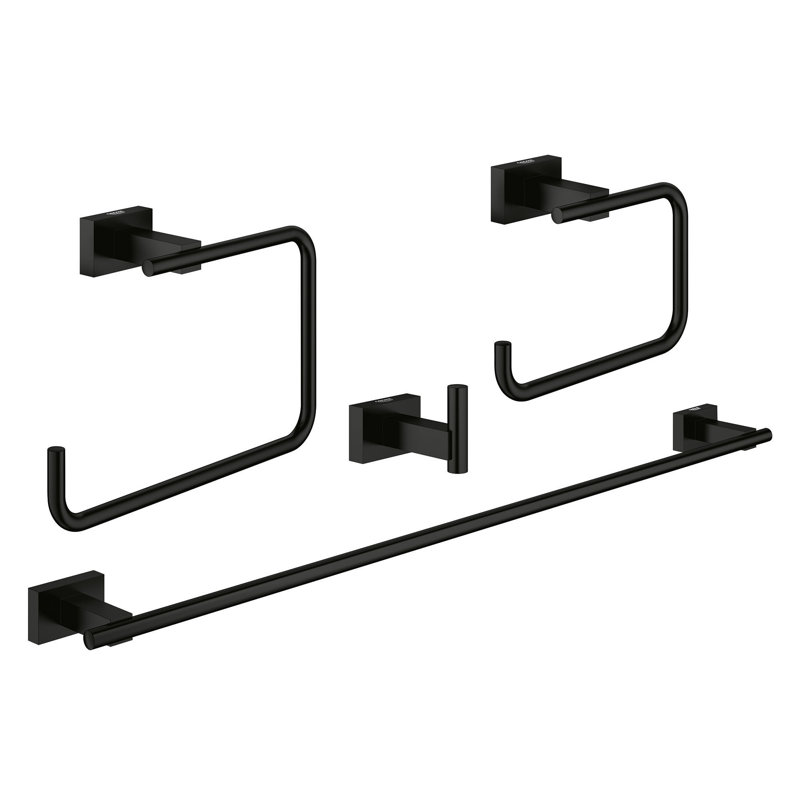 Essentials Cube 4 - Piece Bathroom Hardware Set, Matte Black