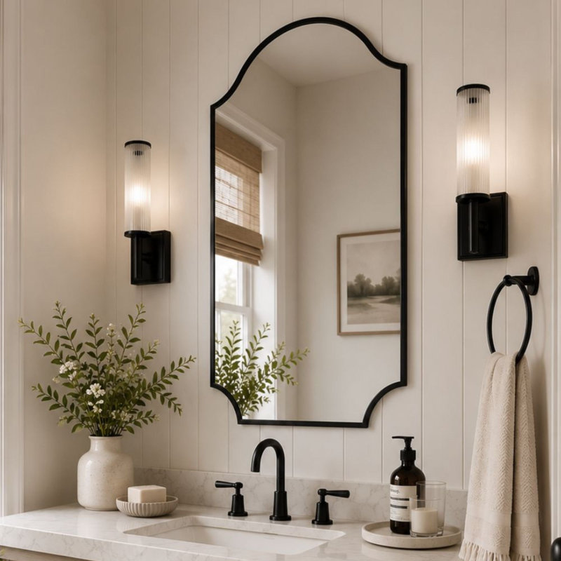 Airius Decorative Scalloped Bathroom Vanity Mirrors, Arched Wall Mirror, Oil Rubbed Bronze, 32" x 24"