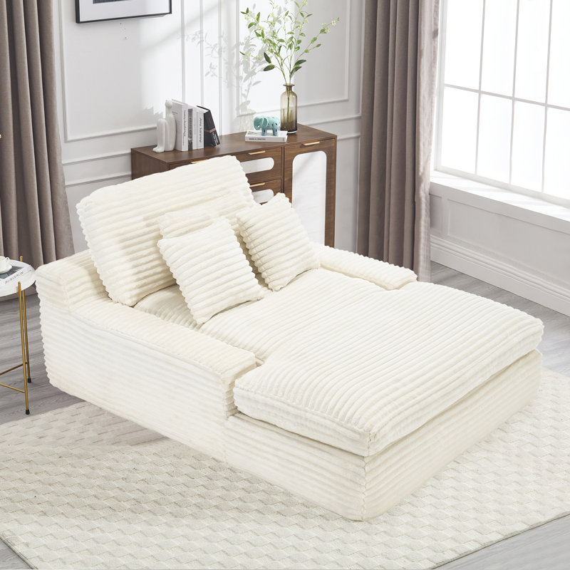 Canapé-lit simple l 53,54 po, Velours côtelé beige