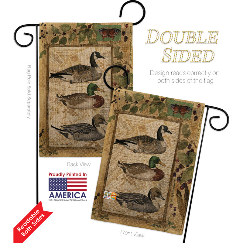 2 côtés en polyester de 2 côtés, canards et oies, en polyester 19 po. drapeau de jardin