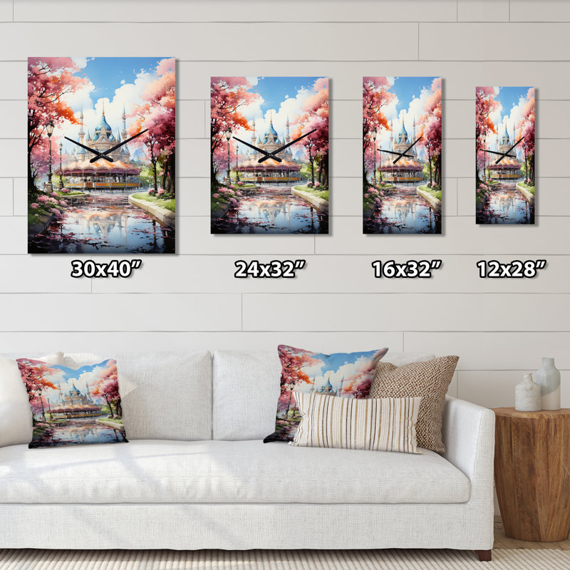 Carrousel Whimsical Delight VII - Cityscapes Très grandes horloges murales, H 40 po x l 30 po x P 1 po