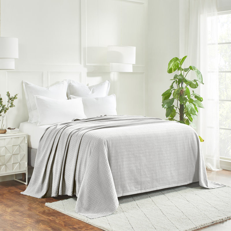 Jeté toutes saisons 100% coton Diamond Weave, Jeté, Platine