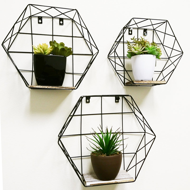 Ensemble de 3 tablettes murales hexagonales en fil métallique Wolsingham