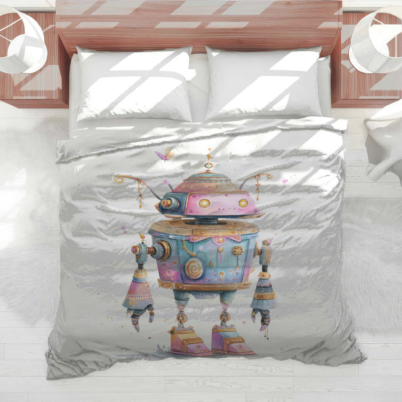 Édredon Whimsical Robot Illustration, Grand lit