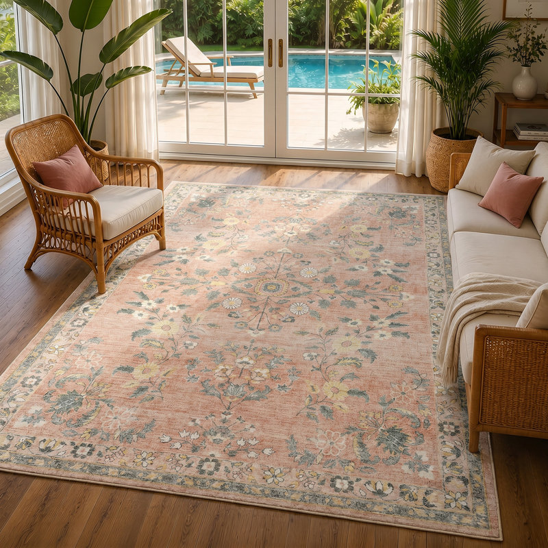 Erin Floral Pink Area Rug, Rectangle 200 x 275 cm