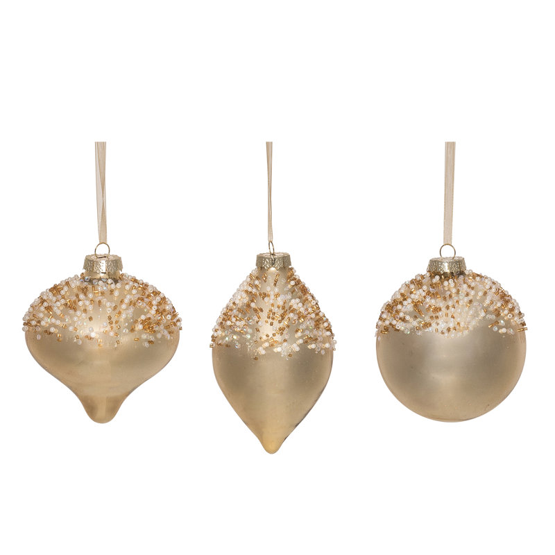  Ensemble de 3 décorations de Noël ornées de perles de verre dorées