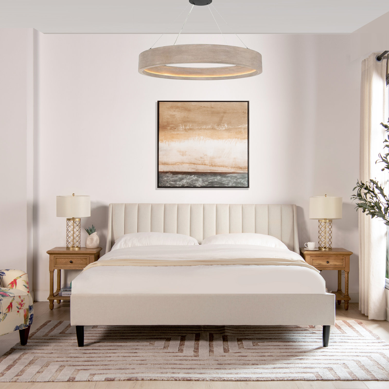Helaina Upholstered Wingback Bed, King, French Beige Velvet