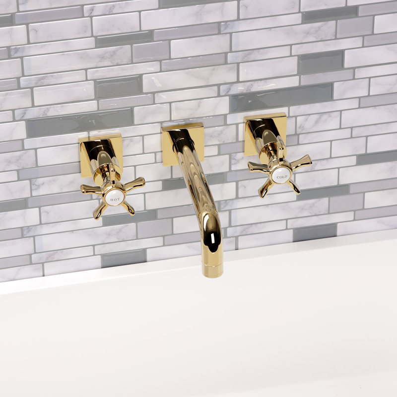 Kingston Brass Hamilton Two-Handle 3-Hole Wall Mount Bathroom Faucet, Polished Brass