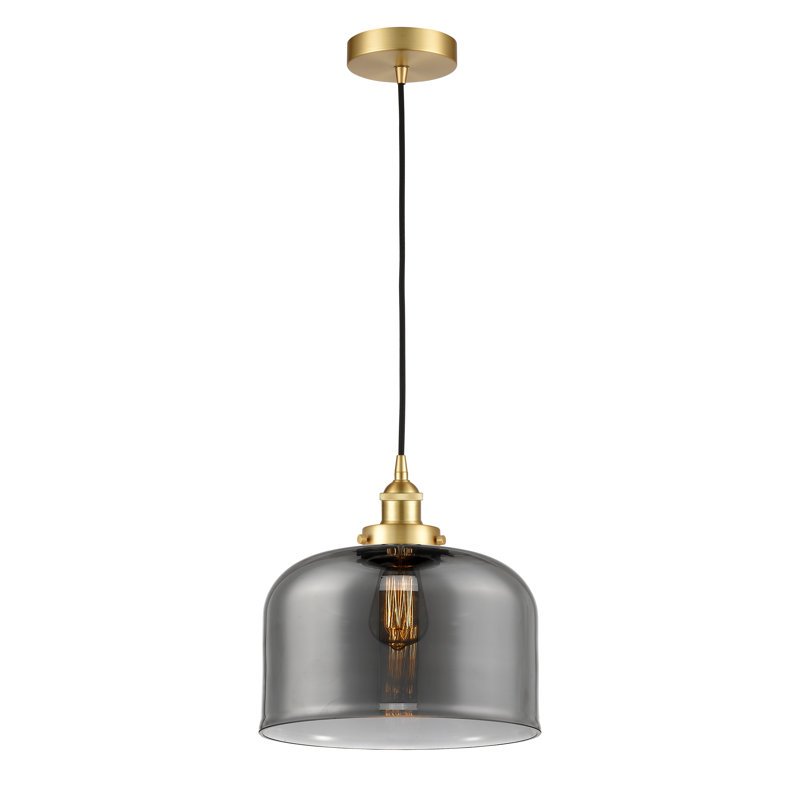 Luminaire suspendu en forme de cloche à 1 lumière Bostonia, gris, H 11,75 po x l 12 po x P 12 po, Or satiné