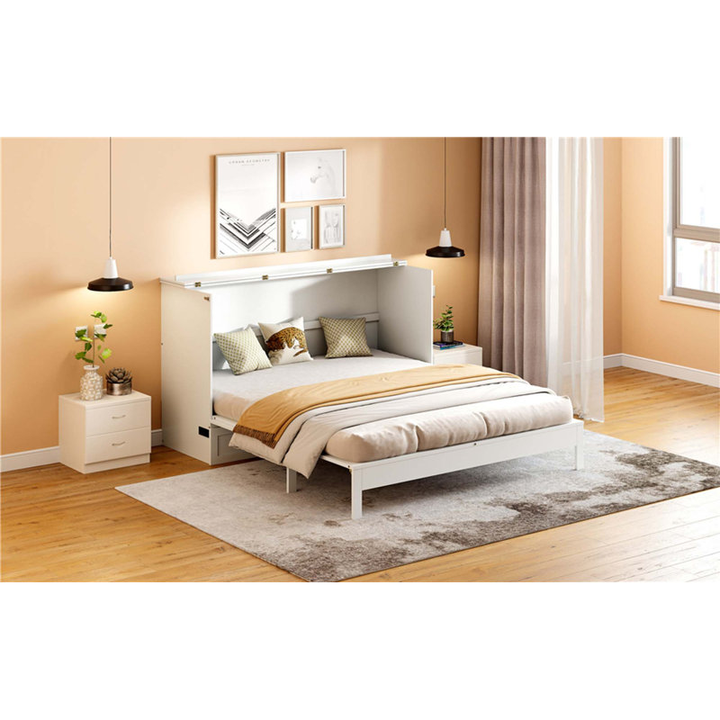 Lit escamotable avec grands tiroirs Deach, Gris, Grand lit