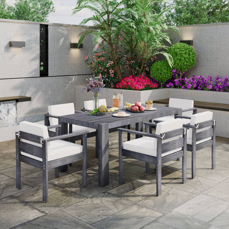 Ensemble de salle à manger d'extérieur extensible pour 6 personnes avec coussins Maltby, Gris
