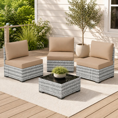 4 -Piece OutdloorRattan Patio Safa With Cushions -Gray/Khaki