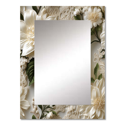 Araud Vintage White Flower Lace Bliss - Floral Large Wall Mirror, Floral Unique Mirror, Printed Metal Art