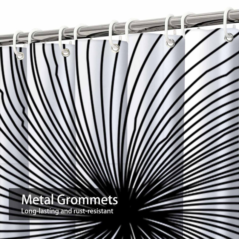 Rideau de douche imperméable à motif géométrique noir et blanc avec 12 crochets, L 72 po x l 72 po