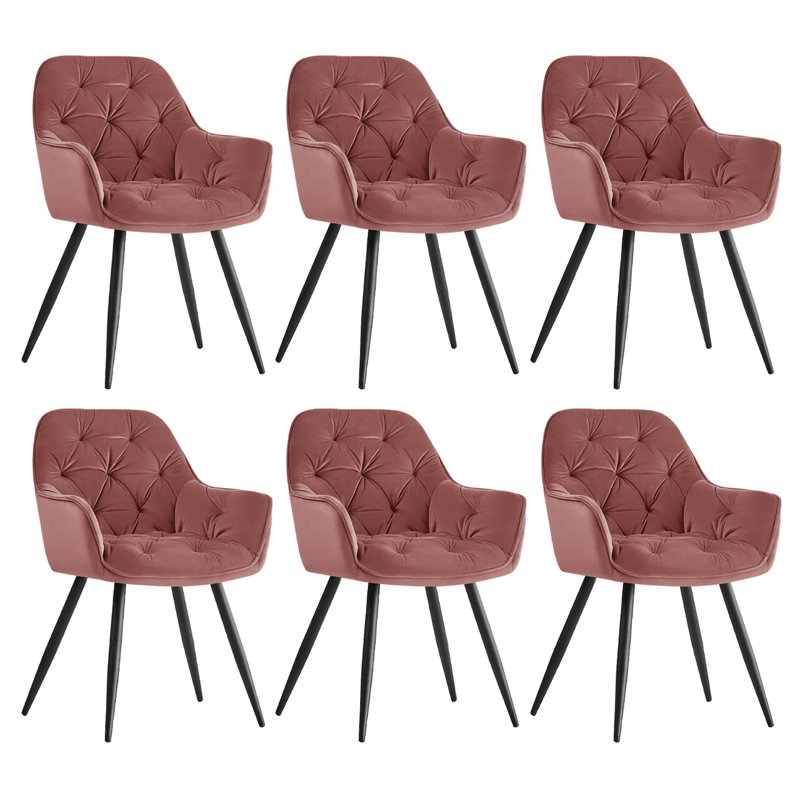 Nolen Upholstered Velvet Dining Chair with Arm, Pink