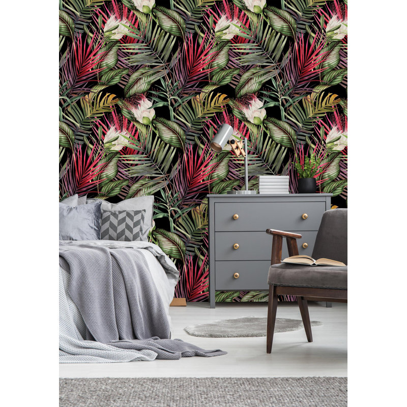Murale peinte protea fleurs et feuilles tropicales, l 25 po x H 50 po