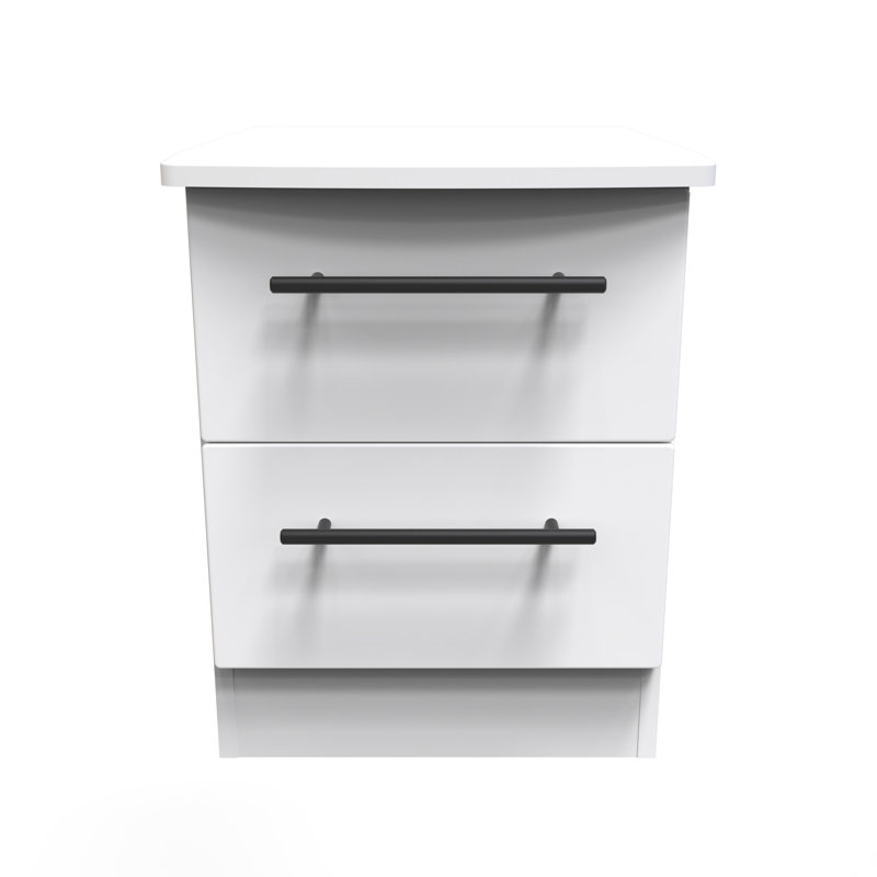 Fully Assembled Akkie 2 Drawer Bedside Table, White