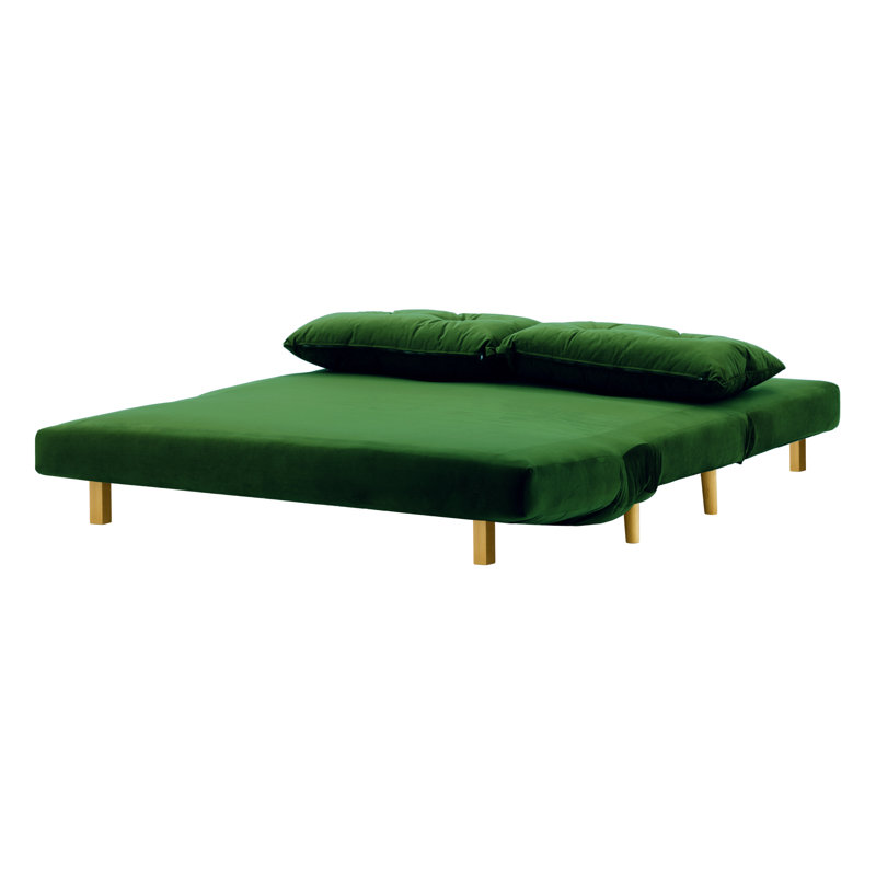 Donald 2 Seater Sofa Bed,  78cm H X 142cm W X 90cm D, Dark Green, Light Oak