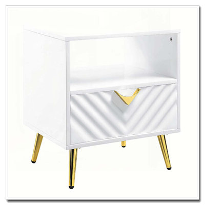White High Gloss End Table with Shelf
