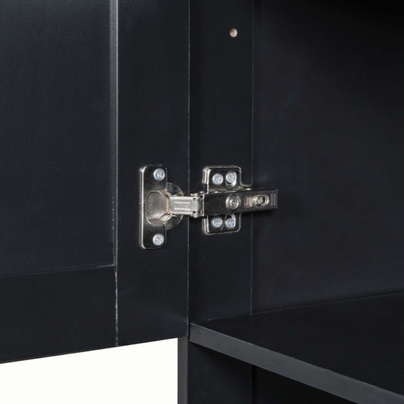 Armoire de rangement haute pour salle de bain avec panier à linge inclinable, Noir, noir, noir, noir