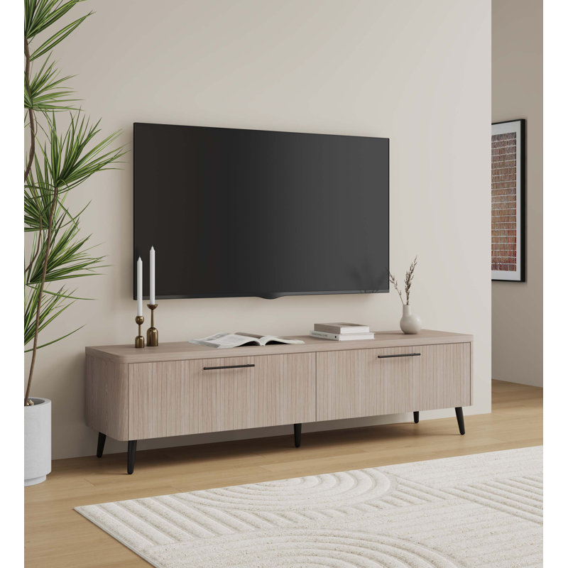 Jodie 68.9" Mid-Century Modern TV Stand, White Washed Oak