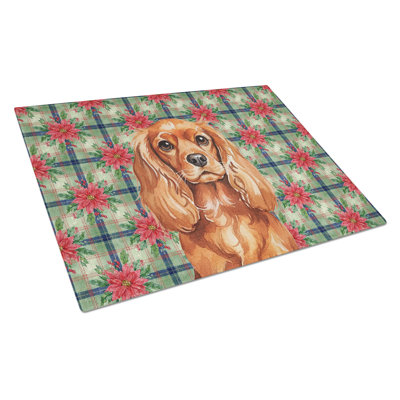 Ruby English Toy Spaniel Christmas PoinsettIas Glass Cutting Board