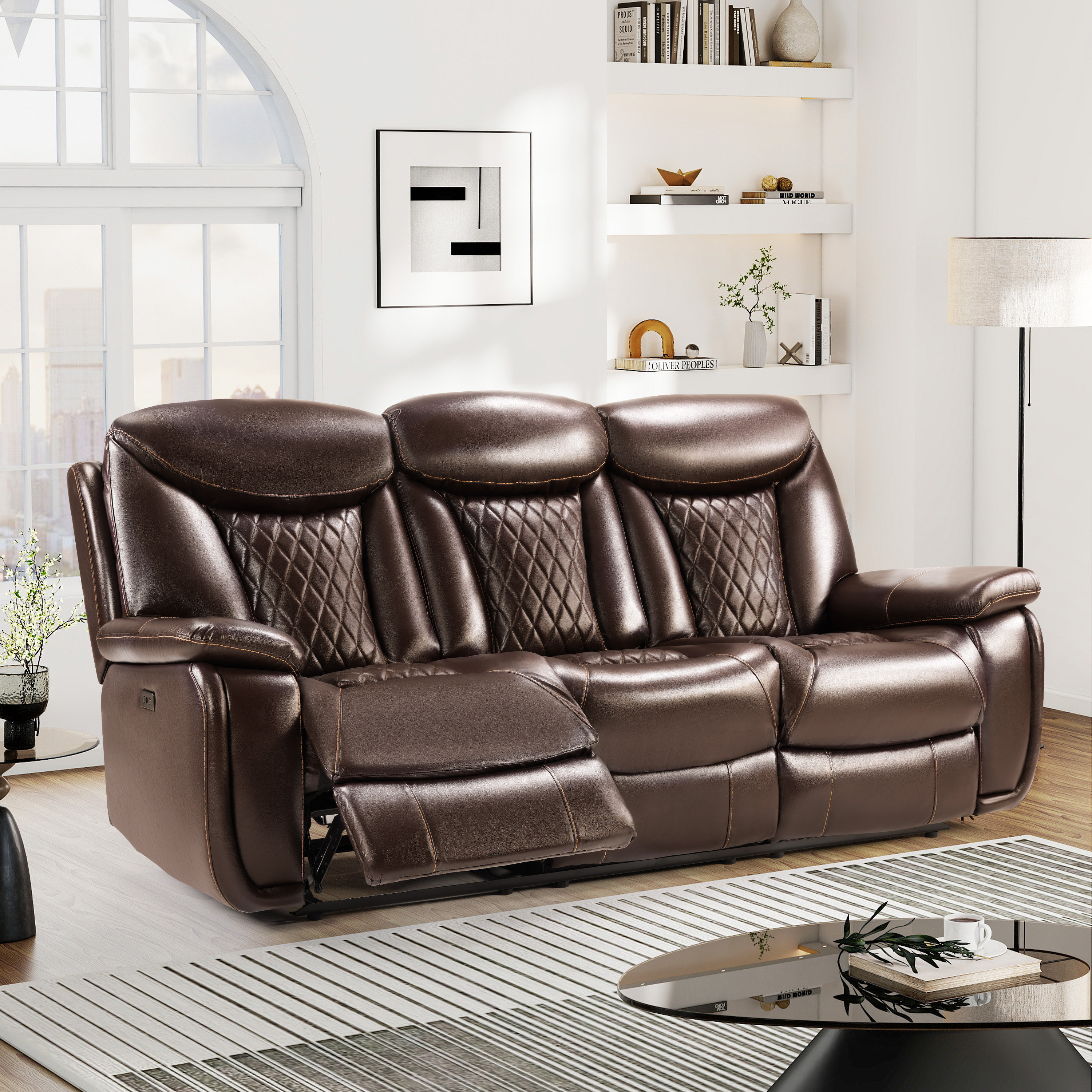 Red Barrel Studio® Saneela 84.6'' Wide Breathable Leather Pillow Top Arm  Power Reclining Sofa with Diamond Stitching \u0026 Reviews | Wayfair, image size:3000x3000