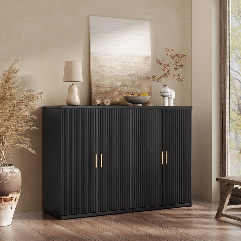 Modern Minimalist Style 47.3‘’ Wide Fluted Panel Sideboard, Black