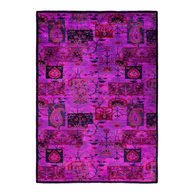 Tapis unique noué à la main Vibrance - rose, 5 pi 3 po x 7 pi 5 po